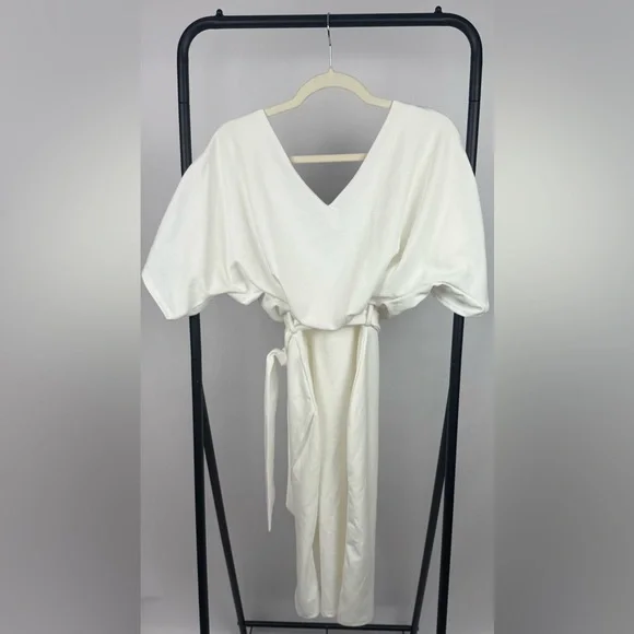 Boohoo Kimono Tie Belt Midi Dress White Wrap V Neck Party Dress Size US 6 NWT - Picture 6 of 7